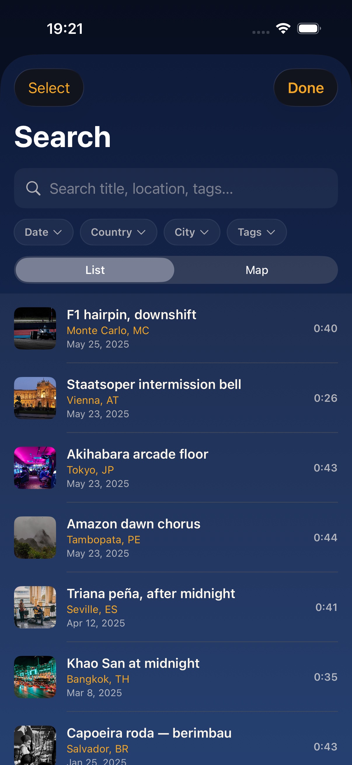 Search across title, location, tags