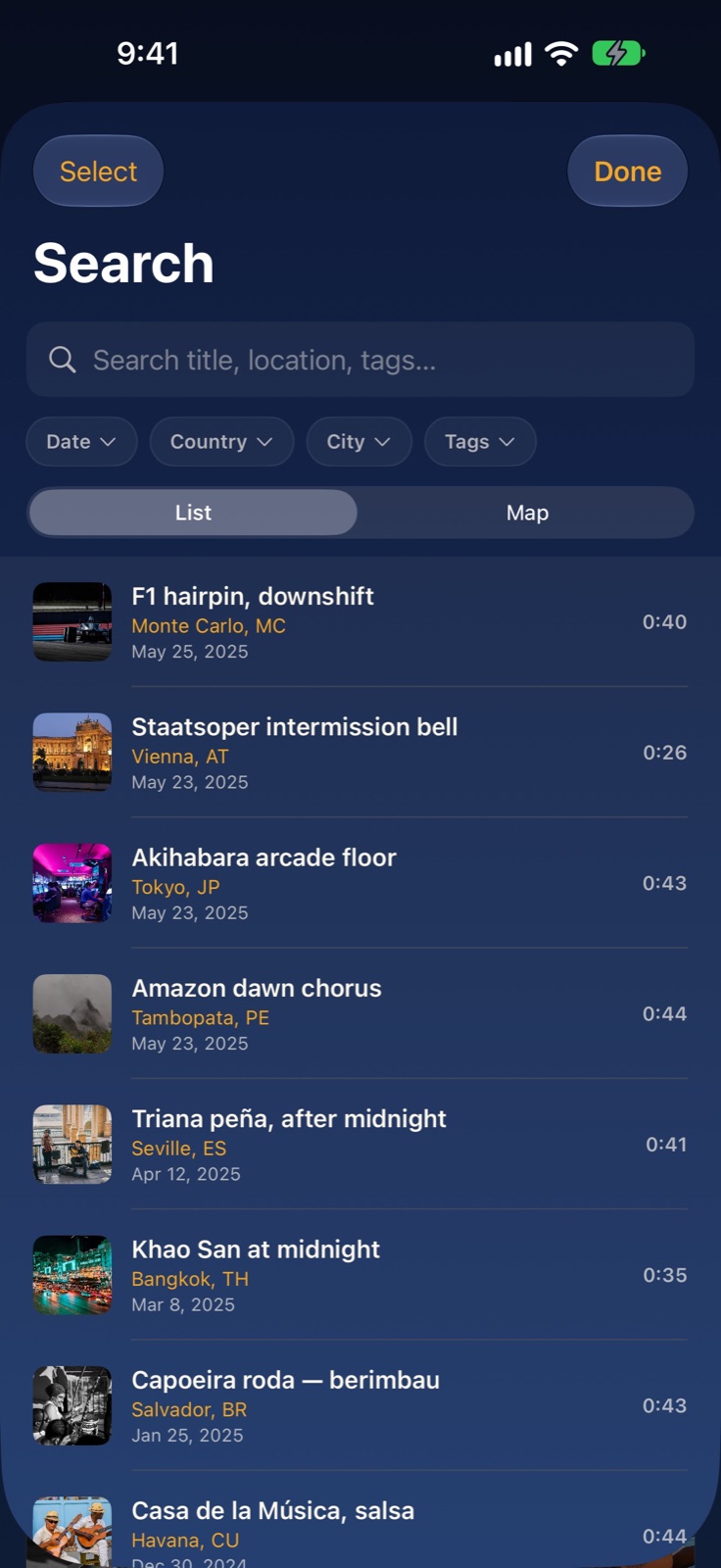 Search across title, location, tags