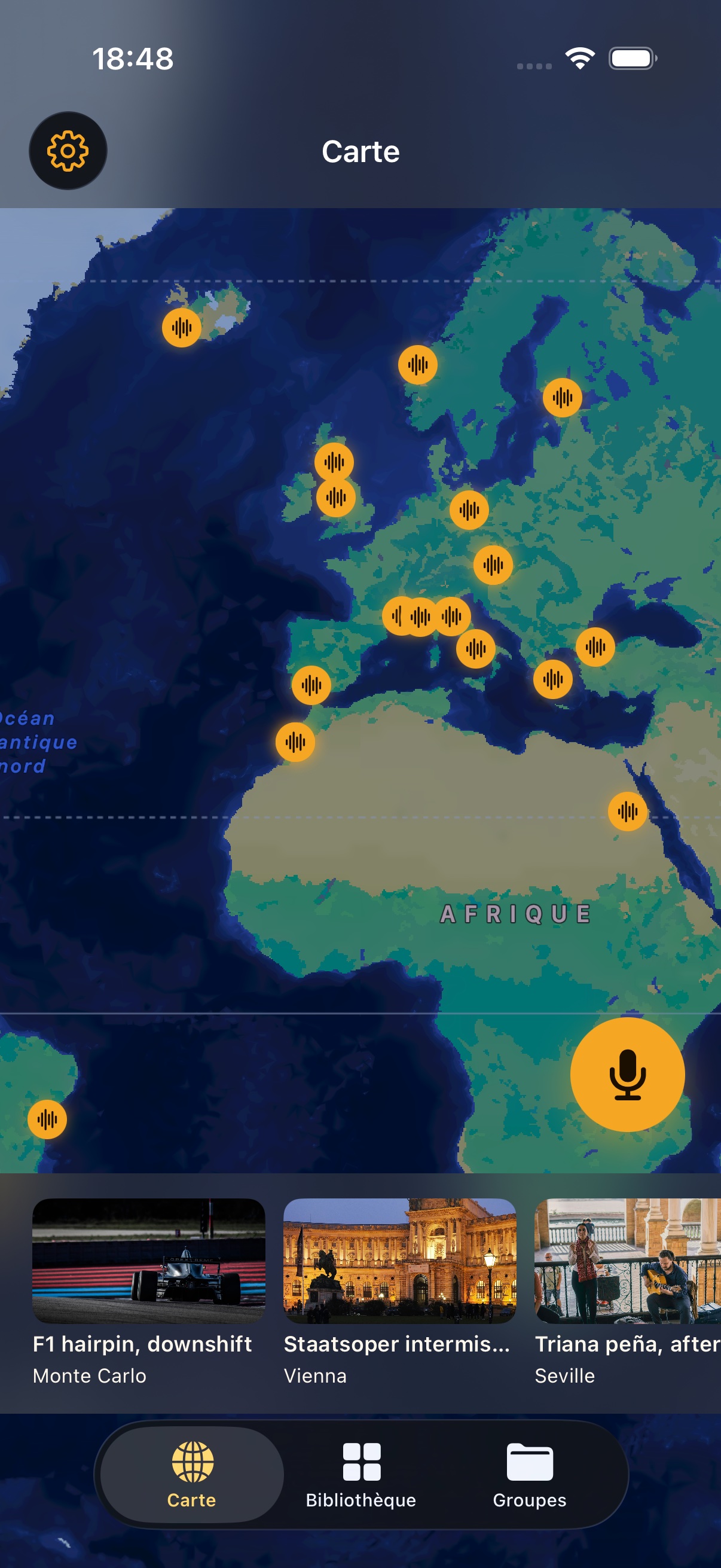 Piste acoustique sur la carte du monde