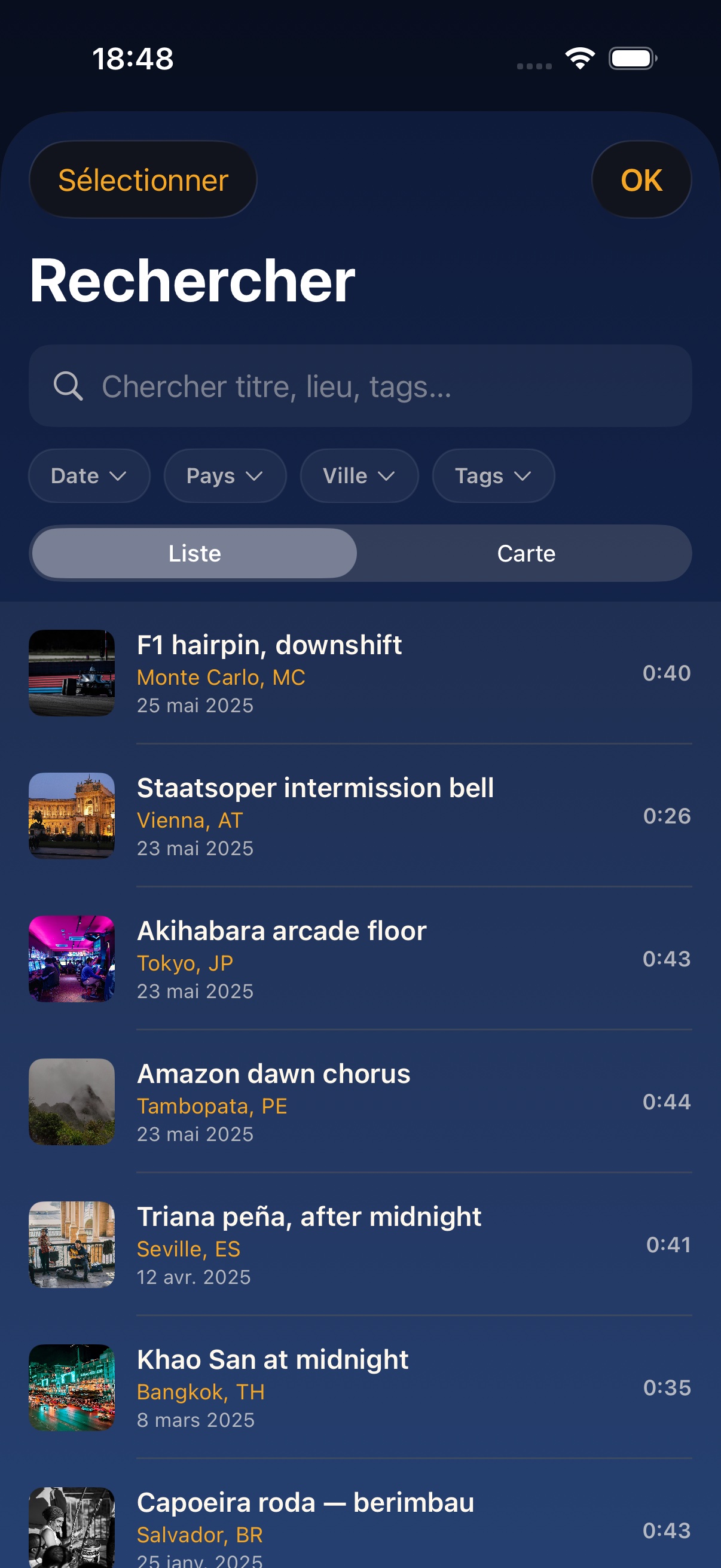 Recherchez par titre, lieu et tags