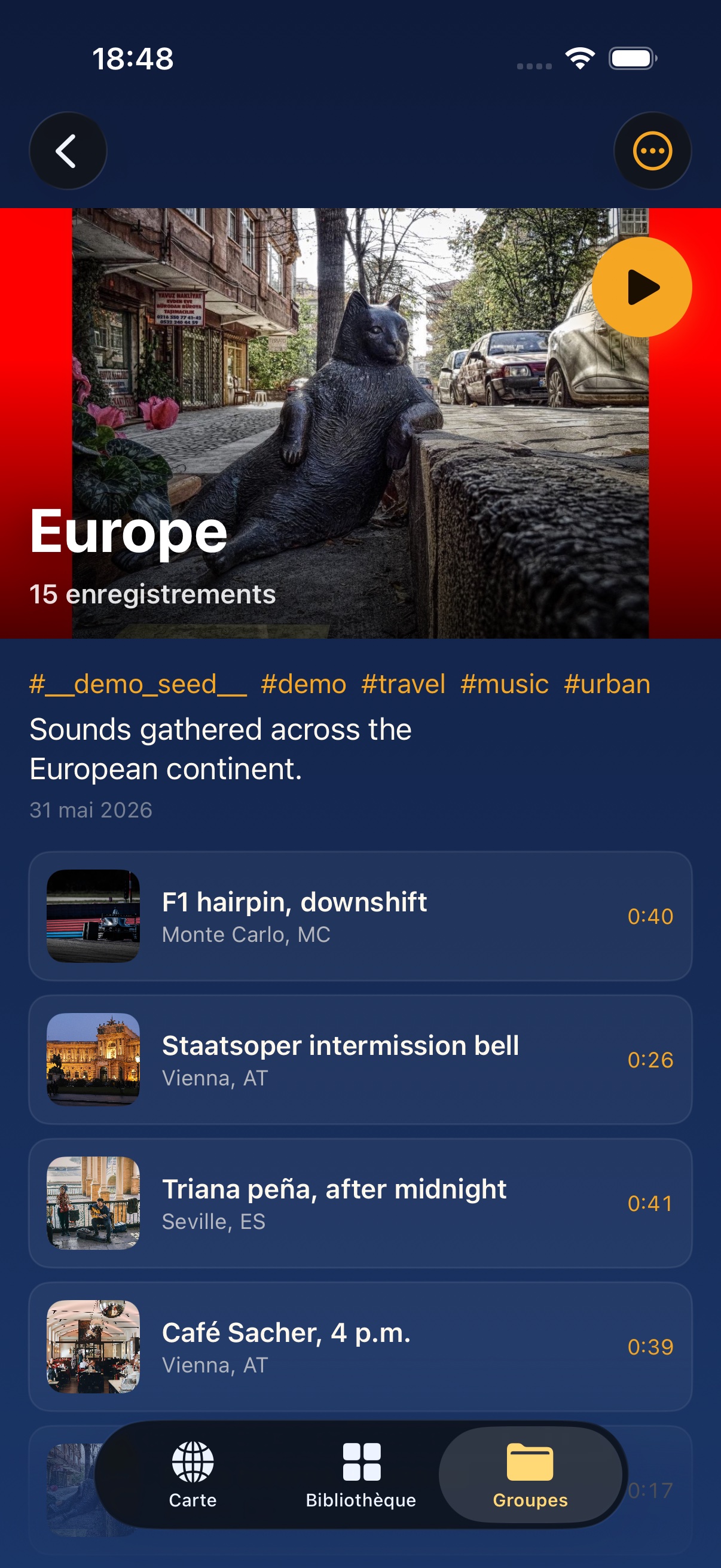 Dans un groupe — enregistrements et carte