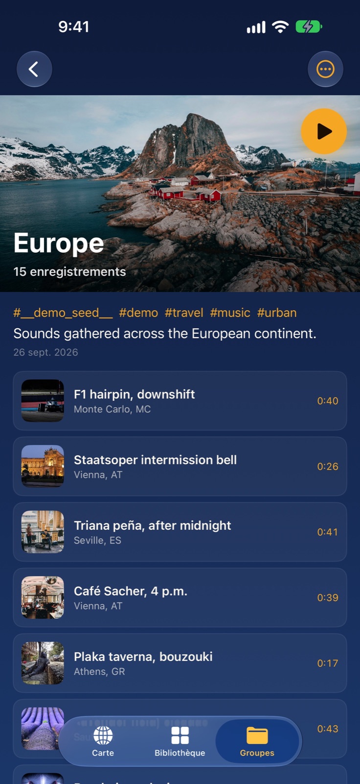 Dans un groupe — enregistrements et carte